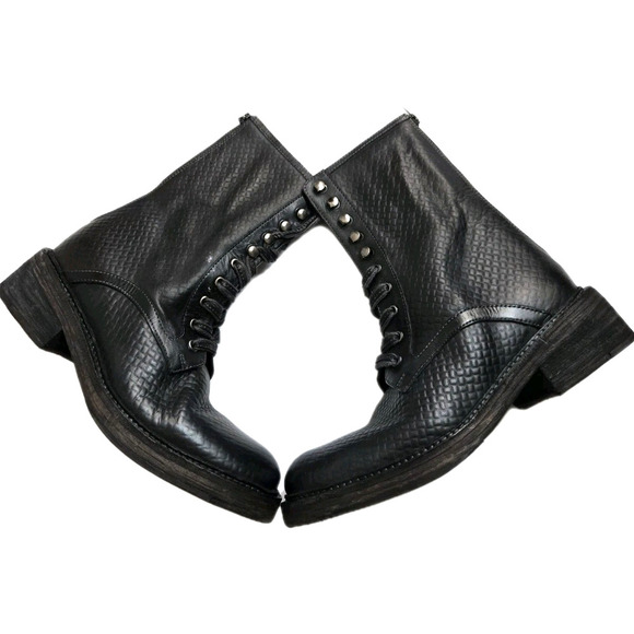 Free People Womens Leather Santa Fe Lace-Up Boot in Black Embossed US 10 40 - Picture 8 of 15